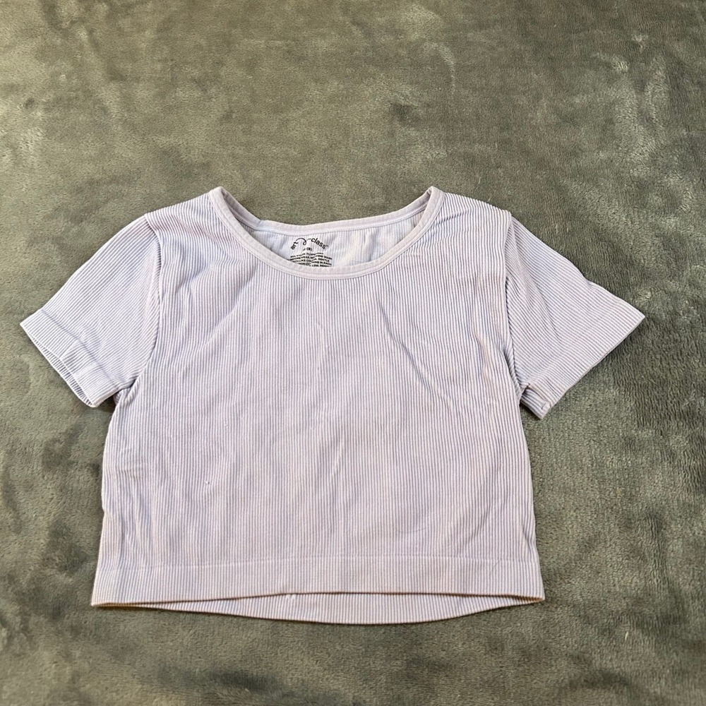 Art Class Girls Purple Ribbed Knit Crop Top Short‎ Sleeve Shirt Size Medium (8)